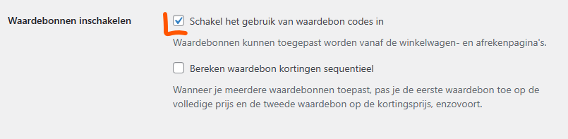 Schakel het gebruik van waardebonnen in